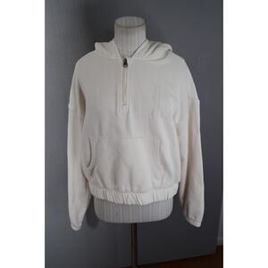 The North Face Garment Dye Half Dome Crop 1/2 Zip Pullover Hoodie Medium Cream